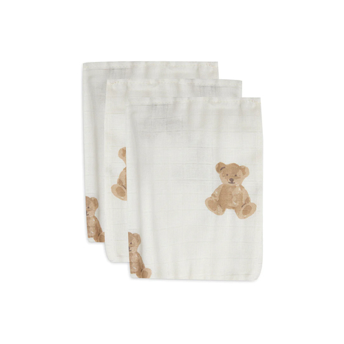 Jollein Lot de 3 gants de toilette en gaze de coton Teddy Bear