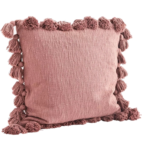 Madam Stoltz Coussin à pompons Rose (60 x 60 cm)