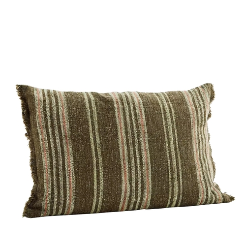 Madam Stoltz Coussin rayé à franges (40 x 60 cm)