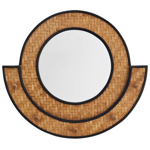 Madam Stoltz Miroir Rond en Bambou avec crochets